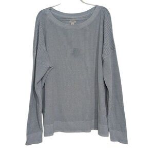 LL Bean Sunwashed Waffle Knit Sweater Womens Plus Size 2X Foggy Blue 100% Cotton